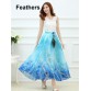 2016 New Fashion Summer Women Full Skirt Real Peacock Feather Elastic Waist Expansion Bottom Printed Long Chiffon Skirt32327027046