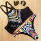 2016 New Women Bikinis High Neck Push up Bikini Set Geometry Black Swimwear Female Slim Print Swimsuit Biquini brazilian Beach
