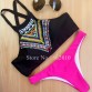 2016 New Women Bikinis High Neck Push up Bikini Set Geometry Black Swimwear Female Slim Print Swimsuit Biquini brazilian Beach