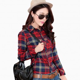 2016 spring new long sleeved plaid shirt bottoming casual shirt female college style casual  womans plus size blouses shirts
