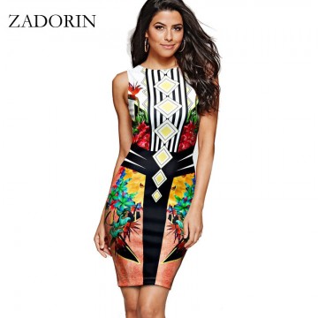 2017 Europe Fashion Floral India Bodycon Pencil Dress Women Casual Summer Dress Sexy Club Dresses womens clothing