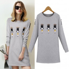2017 Spring and Autumn Women New Long Section Loose Long-sleeved Dress villain pattern Printing Dress AXD010