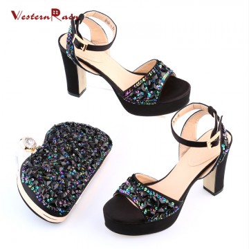  2017 Bag and shoes set from italy High heels with sequins decoration and the women handbag matching set for party in summer