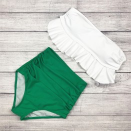 2017 High Waist Swimwear Bikini Vintage Retro Push Up Swimsuit Bathing Suit Green ruffle Beachwear