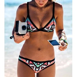 2017 Hot Design Retro Style Simple Model Brazilian Sexy Printing Swimsuit Bikinis Halter Padded Biquinis Feminino Swimwear 10