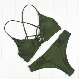 2017 Women Bandage Thong Brazilian Bikinis Swimwear Female Sexy Green Bandeau Push up Swimsuit Bikini Set Beachwear Biquini