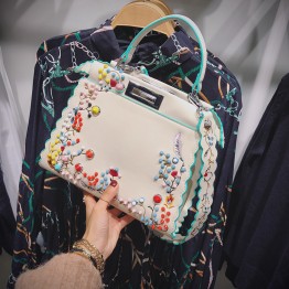 2017 Women Peekaboo Bag Embroidery Famous Brand Designer Tote Big Handbag Shoulder Bags Printing Rivet Waves Luxury Bags Purse