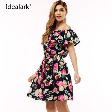 2017 fashion new Spring summer plus size women clothing floral print pattern casual dresses vestidos WC0472
