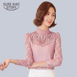 2017 new arrival spring Women lace blouses sexy female shirt long sleeve bottoming women blouse 902J 25