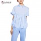 2017 women Elegant Butterfly sleeve loose blue short sleeve blouse little fresh cool summer tops blouses DDUP15