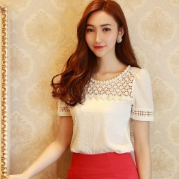 3D Lace Chiffon Blouse Shirt Women Blusas Femininas 2017 Summer Korean Casual Beading Tops Plus size Women Clothing Office Lady