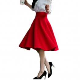 5XL Plus Size Skirt  High Waisted Skirts Womens White Knee Length Bottoms Pleated Skirt Saia Preta Pink Black Red Blue 2017