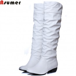 Asumer Plus size 2017 new arrive Mid-Calf Women Boots Black White Brown flat heels half boots spring autumn shoes