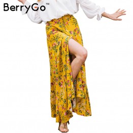 BerryGo 2017summer beach maxi skirt Boho style floral print long skirts womens bottoms Elastic vintage chic sexy skirt female
