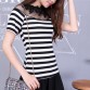 Blusa black and white striped blouse shirts Knitted women tops fashion 2017 Elegant lace embroidery long sleeve knitwear Female