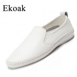 Ekoak Genuine Leather Size 35-43 New 2017 Classic Women Casual Shoes Spring Autumn Women Flats Fashion Round Toe Shoes Woman