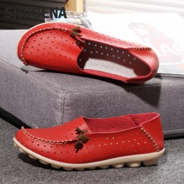 Genuine leather summer women flats shoes female casual flat shoes women loafers shoes slips soft leather red flat women's shoes