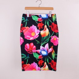 M-XXL women slim skirts 3D flower print 2016 fashion girls pencil faldas vogue ladies new casual bottoms wholesale free shipping