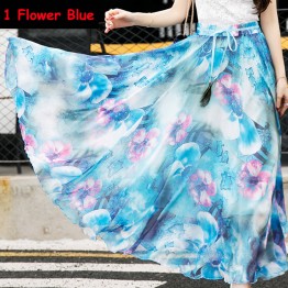 M to XL Hot Newest 12 Patterns Peacock Feather Elastic Waist Expansion Bottom Printed Fake Silk Full Long Chiffon Maxi Skirt
