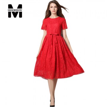 New Europe 2016 Spring Summer Women's Lace Openwork Long Dresses Bohemian Femme Casual Clothing Women Sexy Slim Party Dresses