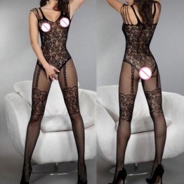 New Women Sexy lingerie Open Crotch Stockings Crotchless Fishnet Sheer Body Dress Lingerie Tights Nightwear Lace Women Stocking