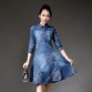 New spring/summer 2017 women elegant fashion dress  embroidered denim casual dress designer plus size women clothing S-5xl32397223142