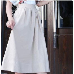 New  summer autumn women's linen skirts, mid-calf length pleated skirts,  elastic waist big bottom forest green,beige
