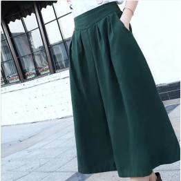 New  summer autumn women's linen skirts, mid-calf length pleated skirts,  elastic waist big bottom forest green,beige
