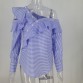 One shoulder off ruffles blouse shirt women tops 2017 spring Casual blue striped shirt Long sleeve cool blouse winter blusas