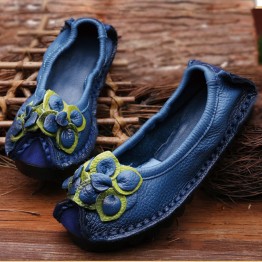 Original Handmade Autumn Women Genuine Leather Shoes Cowhide Loafers Real Skin Shoes Folk Style Ladies Flat Shoes For Mom sapato