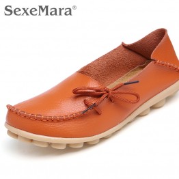 Plus Size 35-44 Genuine Leather Women Shoes 2016 Spring  Fashion Soft Lace-up Casual Flat Shoes Peas Non-Slip Outdoor Shoes