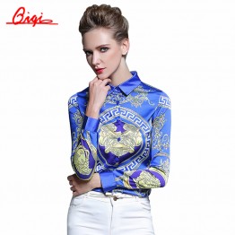 Qiqi Women's Blouses Loose Elegant Long Sleeve Chiffon Blouse Tops Casual Vintage Printing Shirt Plus Size Women Clothing Blusas