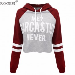 Rogesi 2016 New Casual Women T Shirts Hooded Long Sleeve Round Neck Short Shirt Women's Clothing American Apparel