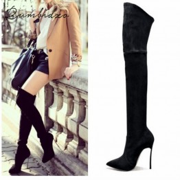 Rumbidzo 2017 Autumn Winter Women Boots Stretch Slim Thigh High Boots Fashion Over the Knee Boots High Heels Shoes Woman Sapatos