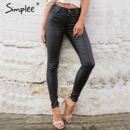 Simplee Slim leather women pants capris leggings Autumn winter sexy high waist pants trousers Black pencil pants female bottom