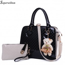 Soperwillton Brand New 2017 Women Bag With Fashion Doll Composite Bag For Female PU Leather Geometric Print Drop Shipping #668