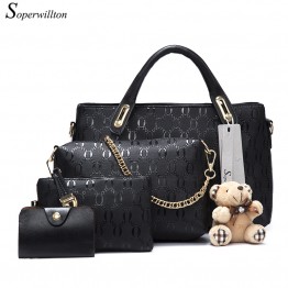Soperwillton Famous Brand Women Bag Top-Handle Bags 2017 Fashion Women Messenger Bags Handbag Set PU Leather Composite Bag #150