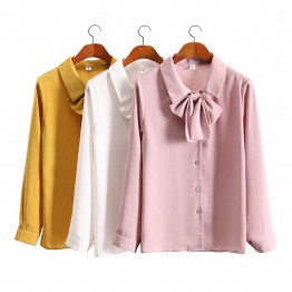 Spring summer new 2017 temperament chiffon shirt slim bow-tie chiffon shirts women long sleeve bottoming shirt blouse plus size
