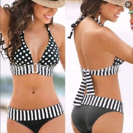 Woman Brazilian Retro Polka Dot Halter Two-piece Suits Bra Bikinis Set  Stripe Push Up Bathing Suit Swimwear Plus Size S-4XL