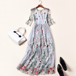 hot sale dresses spring 2017 new summer flowers Embroidery long dress fashion Women ladies Clothing XL Elegant Cute party Dress
