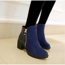 women boots 2015 fashion autumn ankle boots pu leather shoes woman suede Splice black blue high heels boots shoes women AA223